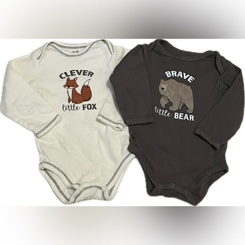 Clever Little Fox and Brave Little Bear 3-6M Onesies